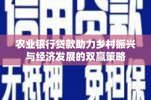 从江农业银行贷款助力乡村振兴与经济发展的双赢策略