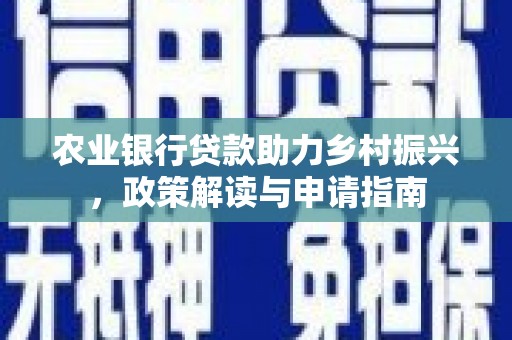 从江农业银行贷款助力乡村振兴，政策解读与申请指南